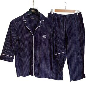 Lauren Ralph Lauren Blue Polka Dot Designer 2 Piece Sleepwear Pajamas M